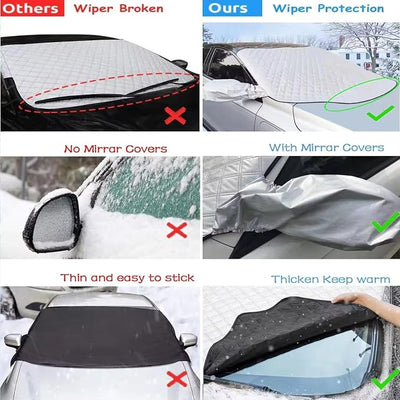 Car Windshield Snow Ice Cover with Side Mirror and Elastic Hook, 9 Magnetic Automotive Windshield Snow Frost Cover, Foldable Car Windshield Sun Shade for Most Cars, SUV/Truck/Pickup/MPV(63"x46"Inch)