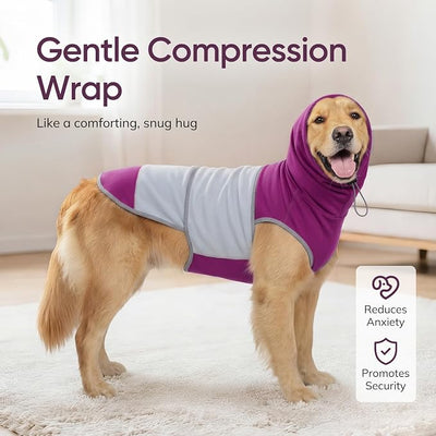 Dog Thunder Vest, Anxiety Relief Shirt with Noise-Reducing Hood, Calming Wrap, Gentle Compression Jacket for Thunder Storm, Fireworks Separation Stress, Fireworks,S, Purple