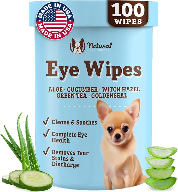 Dog Eye Wipes for Tear Stains & Eye Discharge, 100 Count – Gentle Eye Cleaning Wipes for Dogs with Aloe Vera & Witch Hazel, Removes Buildup & Eyes Gunk