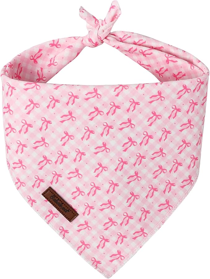 Bow Dog Bandana - Soft Pink Girly Dog Neck Scarf, Cute Spring Pet Bib for Puppy Kitten, Sweet Photo Dogs Cats Prop for Daily Use Parties & Pet Photography S