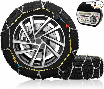 Auto Tightening Snow Chains for Car, SUV & Pickup Trucks – 1-Min Quick Install, Reusable Emergency Tire Chains for Snow & Ice Traction – Set of 2 (HKN110)