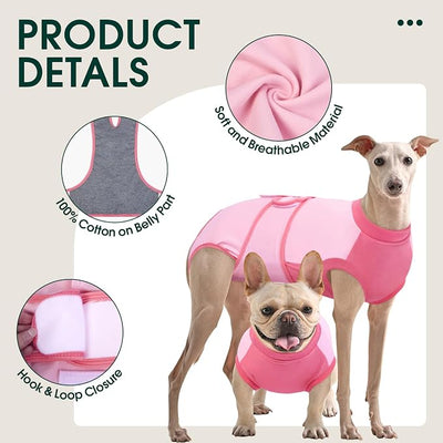 Kuoser Recovery Suit for Dogs, Soft Dog Spay Suit for Female Surgery Recovery, Breathable Dog Neuter Recovery Suit Male, Anti Licking Dog Onesie for Abdominal Wounds Cone Alternatives, Pink 2XL