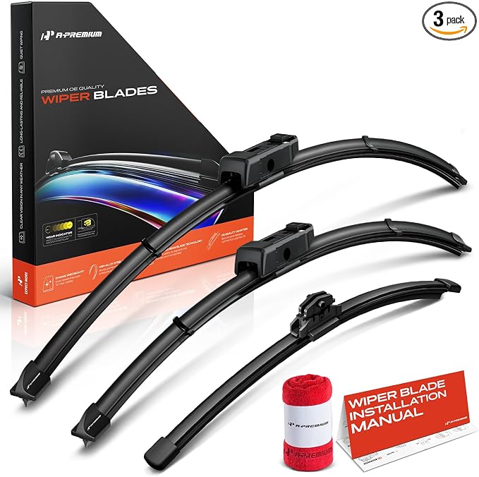 A-Premium 26"+20"+17" Windshield Wiper Blades Compatible with Audi Q8 2019-2024 - Front Rear Wipers Blade Set, TLPN/FR_DA Arm Connector, with Wear Indicator & Towel (Pack of 3)