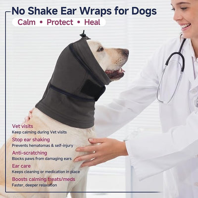 Nanaki Dog Calming Hoodie for Noise Protection, Firework, Thunderstorm-No Shake Ear Wraps for Dogs Anxiety Relief for Separation, Vet Visit, Dog Head Wrap for Ear Hematoma Prevent Scratching, Grey,S