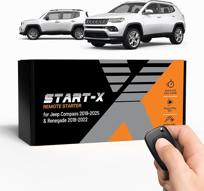 Start-X Remote Starter Kit for Jeep Compass (2019, 2020, 2021, 2022, 2023, 2024, 2025) & Renegade (2018-2022) Vehicles | Push-to-Start Ignition | Plug & Play Install | Zero Wire Splicing