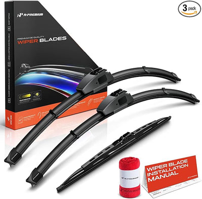 A-Premium 21"+21"+13" Windshield Wiper Blades with Wear Indicator & Towel | Compatible with Smart Fortwo 2005-2006, Front Rear Wipers Blade Set for Hook/Hook Arm Connector, Pack of 3