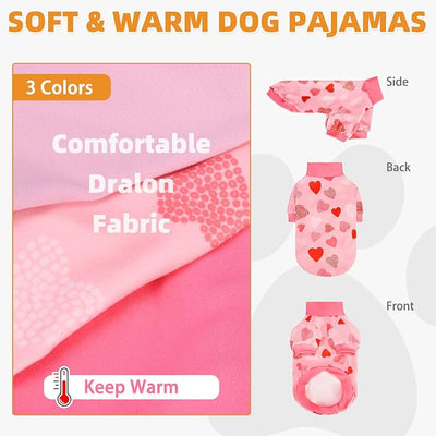 KOOLTAIL Valentine's Day Dog Sweater for Small Dogs, 3 Pack Fleece Puppy Shirt Turtleneck Pullover Clothes with Love Heart Partten, Fuzzy Soft Warm Pet Winter Cold Weather Coat, Girl Boy, Pink M
