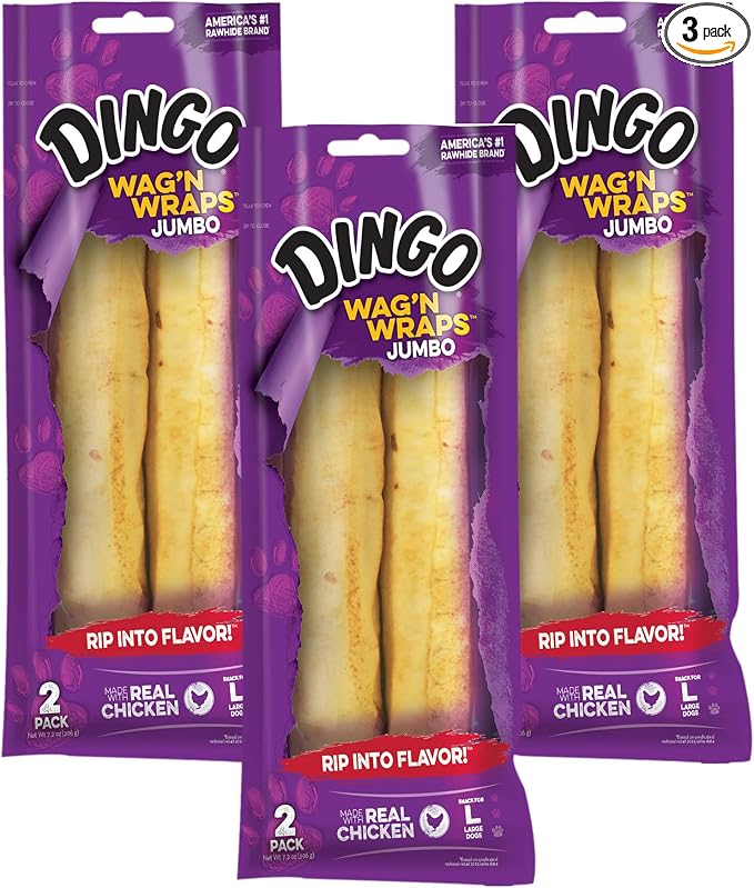 Wag’n Wraps Jumbo 2 Count, Made with Real Chicken, Rawhide Snack for Large Dogs (Pack of 3)
