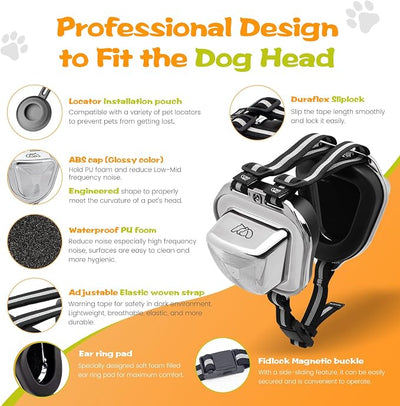 PETSEAR Dog Ear Muffs Noise Protection,Dog Headphones Noise Cancelling 29dB NRR with Magnetic Buckle & Electroplated Finish, Anti-Anxiety Earmuffs for Fireworks,Thunderstorms,Travel(Silver,S)