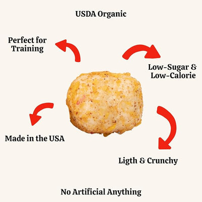Lord Jameson Crispy Orchard Light & Crunchy Love Puffs - Apple & Carrot Dog Treats, Low-Calorie, Low-Sugar, Gluten & Preservative-Free, USDA Certified Organic - Made In USA 4 oz