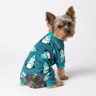 Fitwarm Cute Penguin Dog Pajamas, Dog Winter Clothes for Small Dogs Girl Boy, Cozy Dog Onesie, Soft Pet Jammies, Doggy Apparel, Teal Blue, Medium