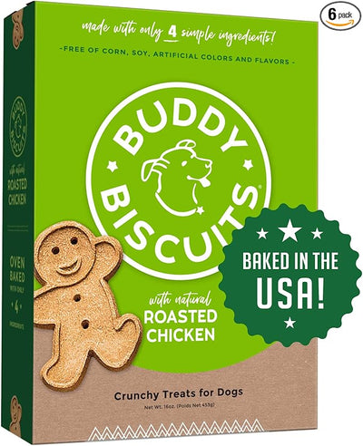 Buddy Biscuits Oven Baked Healthy Dog Treats, Crunchy, Whole Grain and Baked in The USA, 16 oz, 6 Pack
