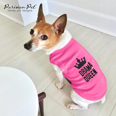 Parisian Pet Dog Shirt - 100% Cotton Shirts for Medium Dogs - Pink Sleeveless Girl Pet Clothes - Lightweight and Breathable Puppy Clothes - Stretchy Drama Queen Dog Apparel - Funny T Shirts for Dogs