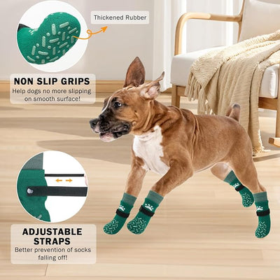SCENEREAL Anti Slip Dog Socks to Prevent Licking Paws, Dog Shoes for Hot/Cold Pavement, Paw Protector Traction Control on Hardwood Floor, Dog Shoes Booties for Puppy Small Medium Large Senior Dogs