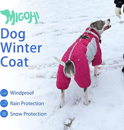 MIGOHI Full Body Dog Coat，Warm Coats for X-Small Dogs | Windproof Winter Coat for Dogs with Harness,Turtleneck Dog Snowsuit with Legs,Reflective Puppy Fleece Puffer Jacket,XS,Rosered