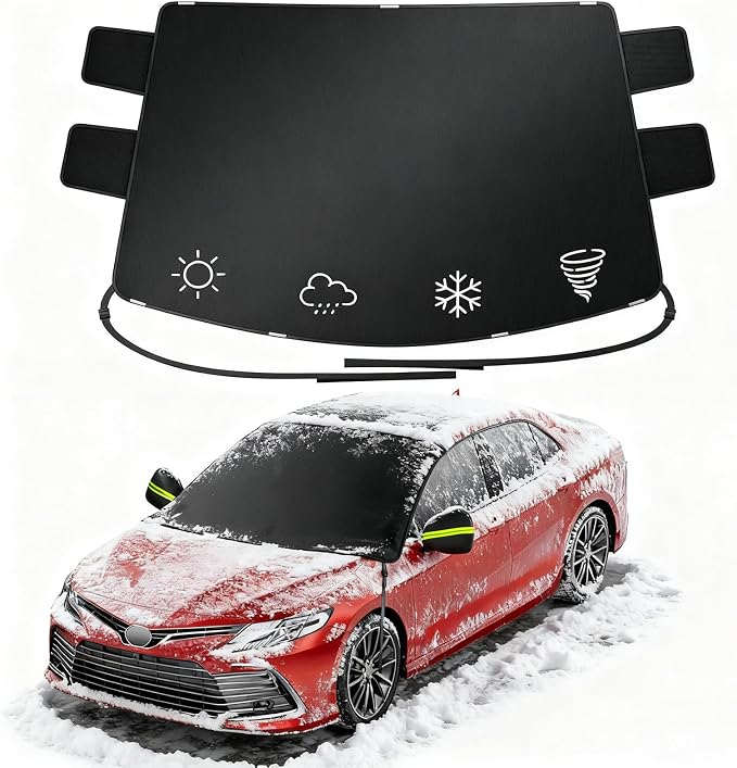 Wigoo 2026 Upgrade Car Windshield Cover for Ice and Snow, Windshield Snow Cover for Winter Snow & Frost – 600D Heavy-Duty Magnetic Anti-Hail Protector, Fits Sedans & Small to Mid-Size SUVs, Medium