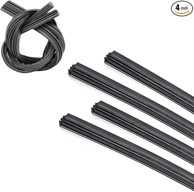 4 PCS Windshield Wiper Blade, Windshield Wiper Silent and Scratch-free Boneless Rubber Strip, 28" Cuttable Frameless Flexible Fit Wiper Strip, for Most Cars Repair Replacement (Black)