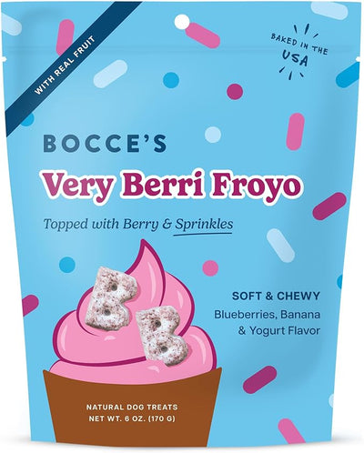 Bocce's Bakery Very Berri Froyo Dog Treats – Natural, Wheat-Free Soft & Chewy Cookies Made with Real Ingredients – Baked in The USA and Topped with Berries & Sprinkles, 6oz
