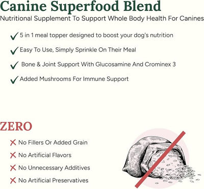 360 Pet Nutrition Canine Superfood Boost – All Life Stage Dog Meal Topper & Supplement, Supports Joint, Digestive & Immune Health, 30 Servings, Beef Flavor