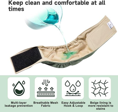 Male Dogs Diapers Belly Bands(4Pack), Washable Reusable Male Boy Doggy Wraps Panties for Doggie Puppy Pooping Potty Training Incontinence Marking Pañal para Perro Brown Gray Green Cyan Medium
