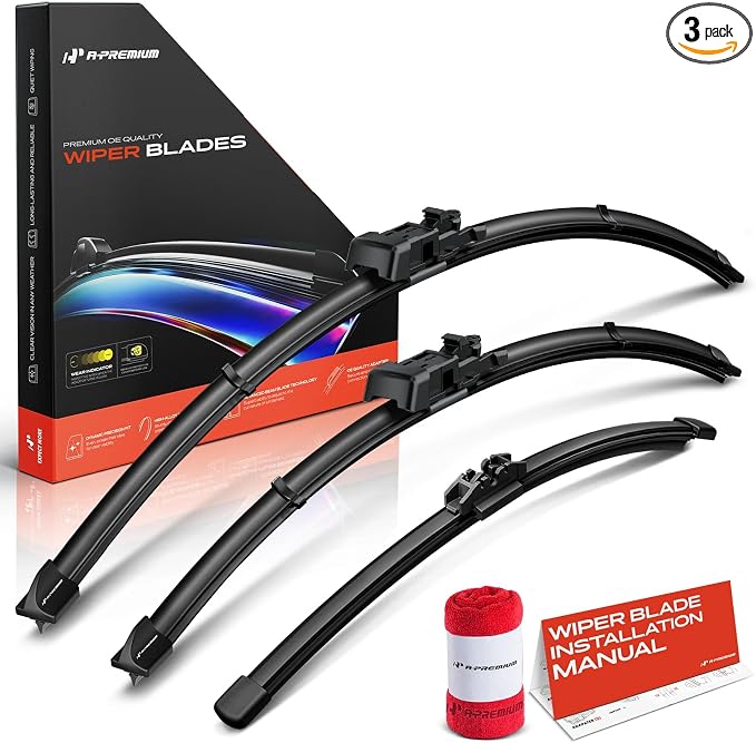 A-Premium 26"+20"+14" Windshield Wiper Blades Compatible with Volvo XC70 2008-2016, V70 2008-2010 - Front Rear Wipers Blade Set for TLP/FR_DH Arm Connector, with Wear Indicator & Towel (Pack of 3)