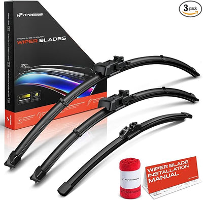 A-Premium 26"+20"+14" Windshield Wiper Blades Compatible with Volvo XC70 2008-2016, V70 2008-2010 - Front Rear Wipers Blade Set for TLP/FR_DH Arm Connector, with Wear Indicator & Towel (Pack of 3)
