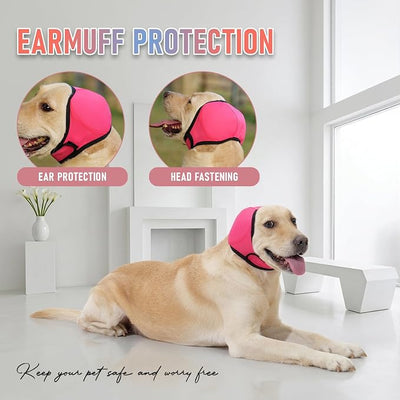 Dog Head Wrap - No Shake Ear Wrap Snood for Noise & Anxiety Relief, Ear Protector with Calming Hoodie, Dog Headband Ear Muffs for Hematoma, Grooming and Drying (Rose Red, L(Head Circle:18"-24"))