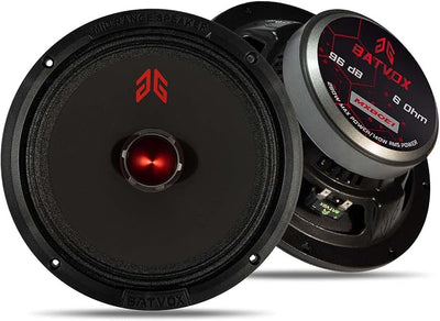 MX80E1 Loudspeaker 8 Inch Midrange 560 Watts 6 Ohms Red Bullet, Premium Quality Audio Door Speakers for Car or Truck Stereo Sound System, Black (2 Speakers)