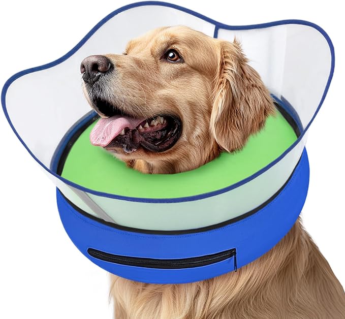 Raised Inflatable Dog Cone Collar to Stop Licking, Soft Dog Cone Alternative for Small Medium Large Dogs, Doggie Donut Collar After Surgery