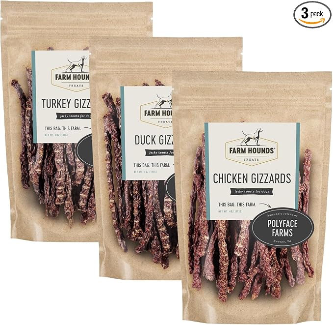 Bundle Gizzards - Premium Chicken, Duck, & Turkey Jerky for Dogs - from 100% Humanely Raised - Break-to-Size - Great for Training & Treats - No Added Fillers - Made in USA - 3 Pack