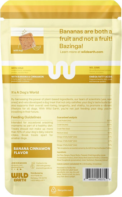 Wild Earth Superfood Dog Treats, Plant Based Dog Treats with Omega Acids, Prebiotics & Koji Protein, No Fillers, Veterinarian-Developed, Banana & Cinnamon Flavor (3-Pack)