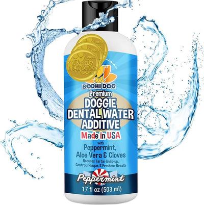 Bodhi Dog Peppermint Dental Dog Water Additive - Dental Water Additive for Dogs & Pets - Teeth, Breath & Healthy Gums - Freshens Breath & Reduces Tartar Build Up - Oral Care Cleaner- Made in USA, 17oz