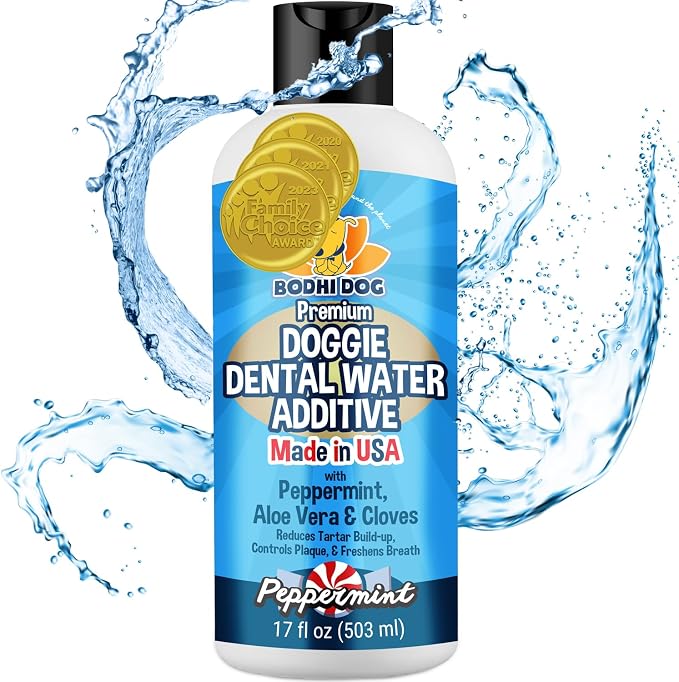 Peppermint Dental Dog Water Additive - Dental Water Additive for Dogs & Pets - Teeth, Breath & Healthy Gums - Freshens Breath & Reduces Tartar Build Up - Oral Care Cleaner- Made in USA, 17oz