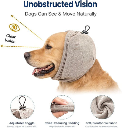 Swooflia Dog Ear Muffs Cover - Dog Cat Ears Muffs for Bath Noise Protection Calming Cold Weather Anxiety Relief, Khaki Large Adjustable Top for Grooming Bathing Fireworks and Travel L