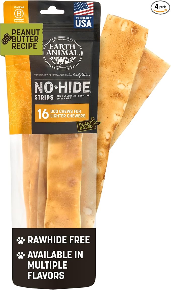No Hide Strips - Natural Rawhide Free Dog Chew Strips, Peanut Butter - 16 Count