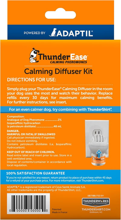 ThunderEase Dog Calming Pheromone Diffuser Kit-Powered by ADAPTIL-Vet Recommended to Relieve Separation Anxiety, Stress Barking & Chewing, & Fear of Fireworks & Thunderstorms(30 Day Supply)(Pack of 2)