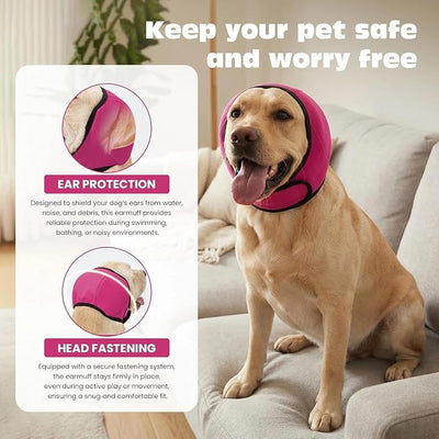 2PCS No Flap Ear Wraps for Dogs, Dog Ear Muffs Noise Protection, Adjustable Calming Dog Ear Protection, Soft Breathable for Grooming, Thunder, Fireworks & Travel (Rose, M)