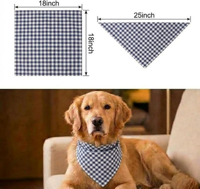 Cotton Linen Dog Bandanas 1 Pack, Plaid Checkered Bandana for Large Dogs, Soft Breathable Classic Dog Apparel & Accessories (Blue Plaid, Large)