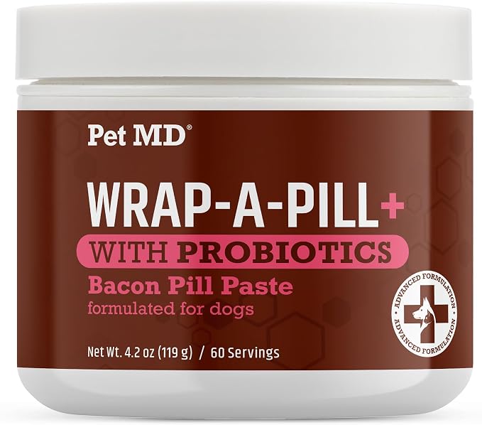 Wrap-A-Pill with Dog Probiotics - Pill Wrap for Dogs Medicine - Easy-to-Use Paste to Hide Capsules, Create Pockets and Treats for Dogs - Bacon (4.2oz)