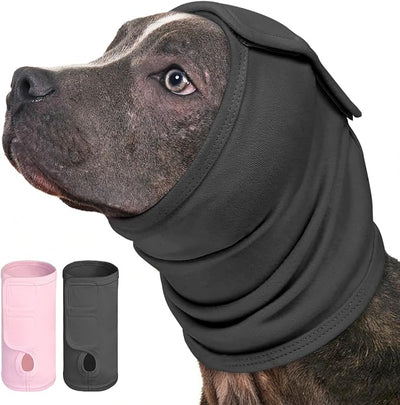 AOFITEE Dog Calming Hoodie, Anti-Slip Headband for Dog Hematoma, Adjustable Dog Ear Muffs Cover for Noise Anxiety, Dog No Shake Ear Wrap for Grooming, Fireworks, Thunderstorms, Drying, Grey XL