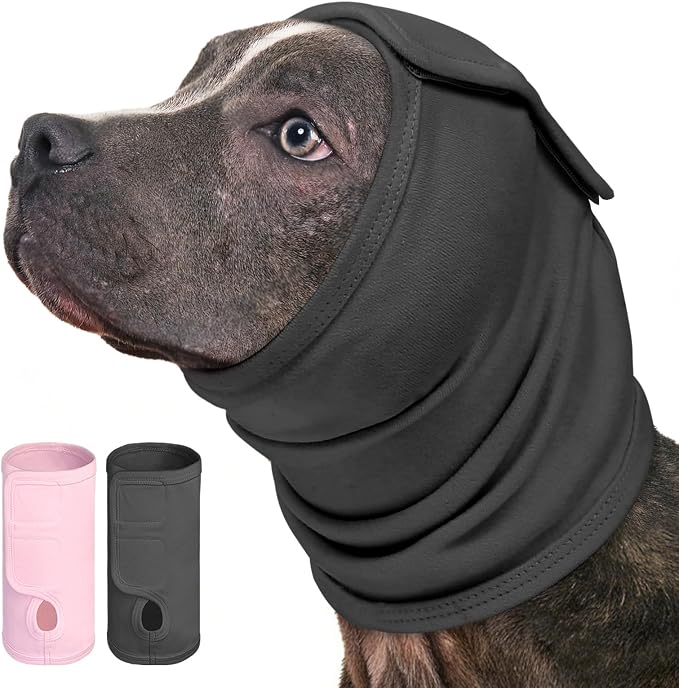 AOFITEE Dog Calming Hoodie, Anti-Slip Headband for Dog Hematoma, Adjustable Dog Ear Muffs Cover for Noise Anxiety, Dog No Shake Ear Wrap for Grooming, Fireworks, Thunderstorms, Drying, Grey M