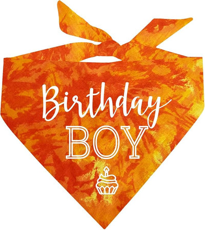 Birthday Boy with Cupcake Dog Bandana | 100% Cotton Tie Dye | Made in USA | Birthday | Pawty | Party Theme | Celebration Supplies | Photoshoot | One Size | Orange Scrunch (214)