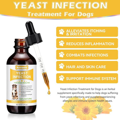 Yeast Infection Treatment for Dogs, Xsvseie Dog Ear Infection Treatment Natural Yeast Treatment Drops for Dogs,Dog Herbal Supplement Soothing Irritation & Itching Discomfort for All Breeds & Size
