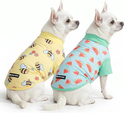 Spark Paws Sunblock Dog T-Shirt, SPF30 Protection, Lightweight Breathable Quick Dry for Dogs with Sensitive Skin - Bees & Watermelon (Set of 2) - Size S