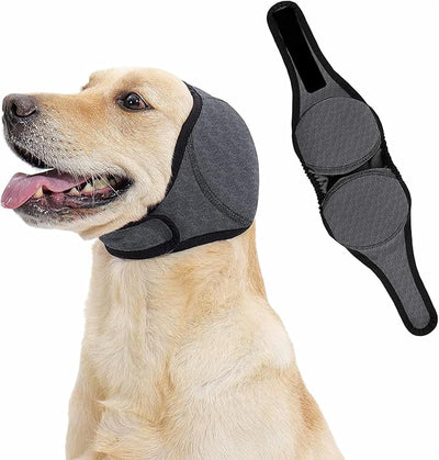 Dog Ear Covers for Bath, Swimming & Grooming – Water-Resistant Ear Protection Wraps for Dogs, Adjustable Reusable Shower Cap for Noise & Blow Drying Relief (Grey,L)