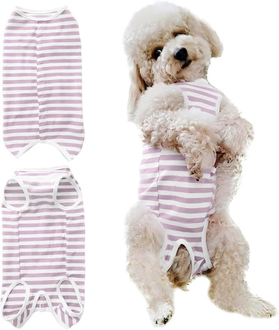 Dog's Recovery Suit Post Surgery Shirt for Puppy, Small Dog Surgical Recovery Suit for Female Male Dogs, Dog Onesie Protect Surgical Wound(Purple White Stripe-s)