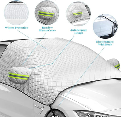 Car Windshield Snow Cover for Hyundai Santa Fe 2024 2025, Car Windshield Cover for Ice and Snow with Magnetic Edges Windscreen Frost Cover with Side Mirror Covers Exterior Accessories
