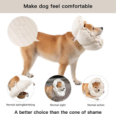 H HIDREAM Soft Dog Cones for Medium Dogs,Cute Adjustable Cone for Dogs to Stop Licking,Dog Recovery Collars & Cones that can Protect Head and Foot Wounds，Egg White All-Season Style
