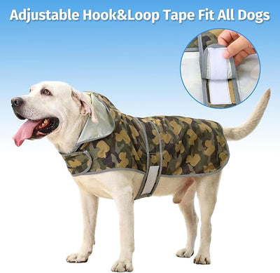 Dog Raincoat for Large Dogs Waterproof Jacket Hooded Rain Coats with Reflective Strips Leash Hole & Poncho Adjustable Fit (CamoDuck,XXL)