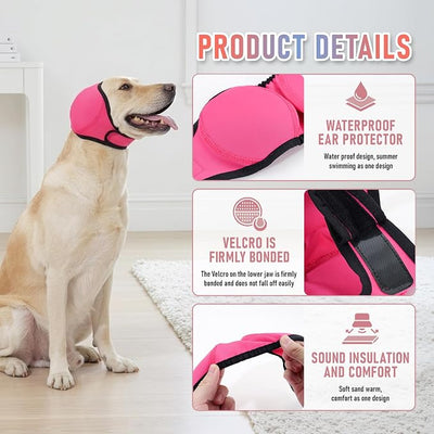 Dog Head Wrap - No Shake Ear Wrap Snood for Noise & Anxiety Relief, Ear Protector with Calming Hoodie, Dog Headband Ear Muffs for Hematoma, Grooming and Drying (Rose Red, M(Head Circle:14"-19"))